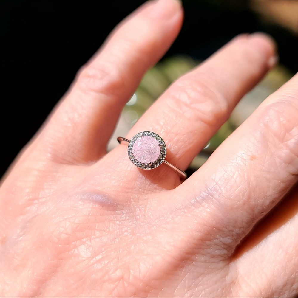 Stunning pink & white Topaz sterling ring sz6 - Picture 6 of 8
